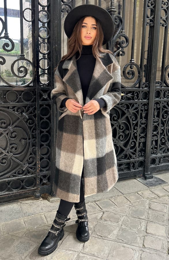 Ultra Oversized Soft Coat Geblokt – shoparchief, foto 3