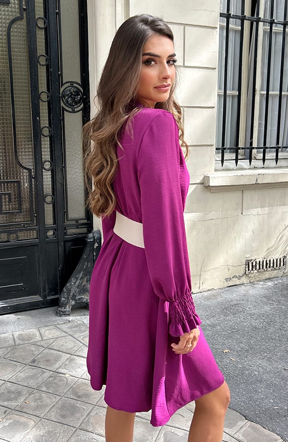 V-hals Jurk Met Schouderdetail Magenta – shoparchief, foto 3