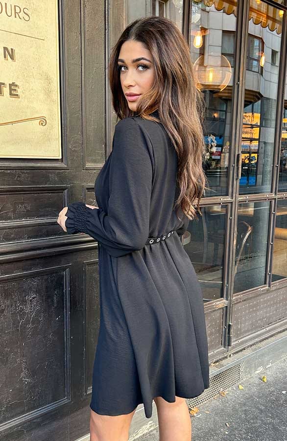 V-hals Jurk Met Schouderdetail Zwart – shoparchief, foto 5