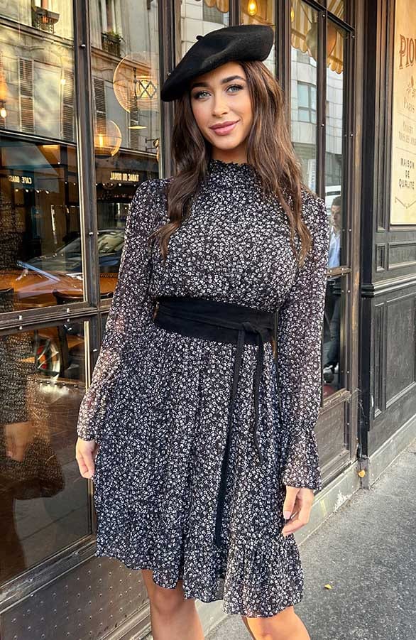Flower Jurk Flared Mouw Zwart – shoparchief, foto 10