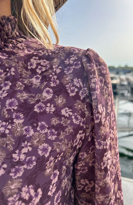 Flower Jurk Flared Mouw Mauve – shoparchief, foto 4