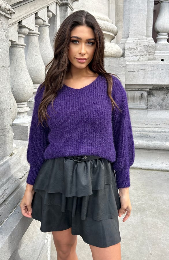 Fluffy Trui Pofmouwen Dark Purple – shoparchief, foto 1