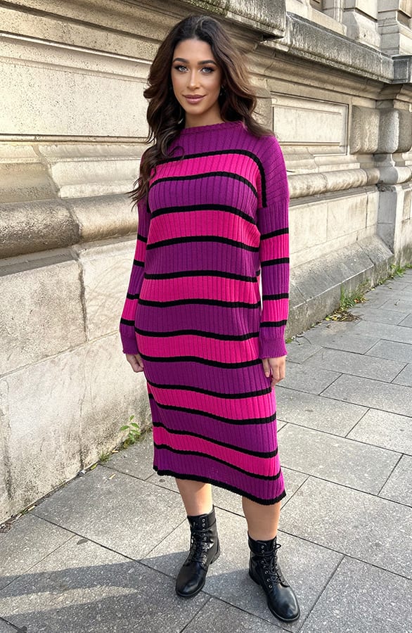 Gebreide Strepen Jurk Magenta – shoparchief, foto 3