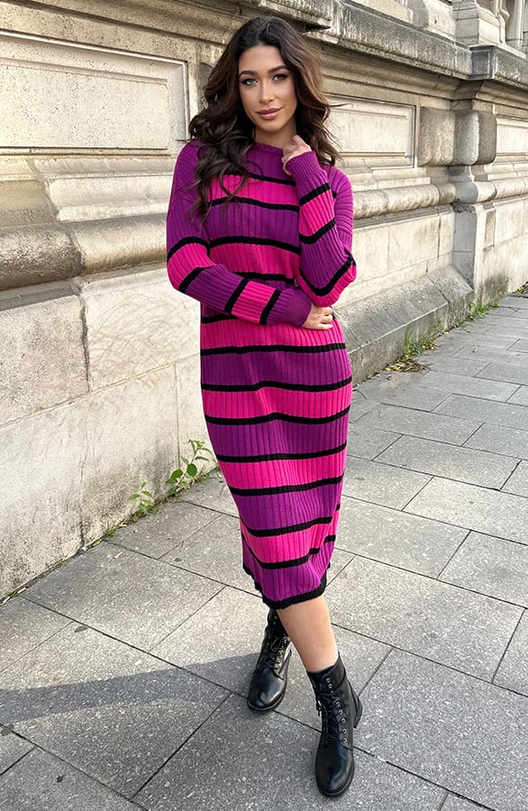 Gebreide Strepen Jurk Magenta – shoparchief, foto 5