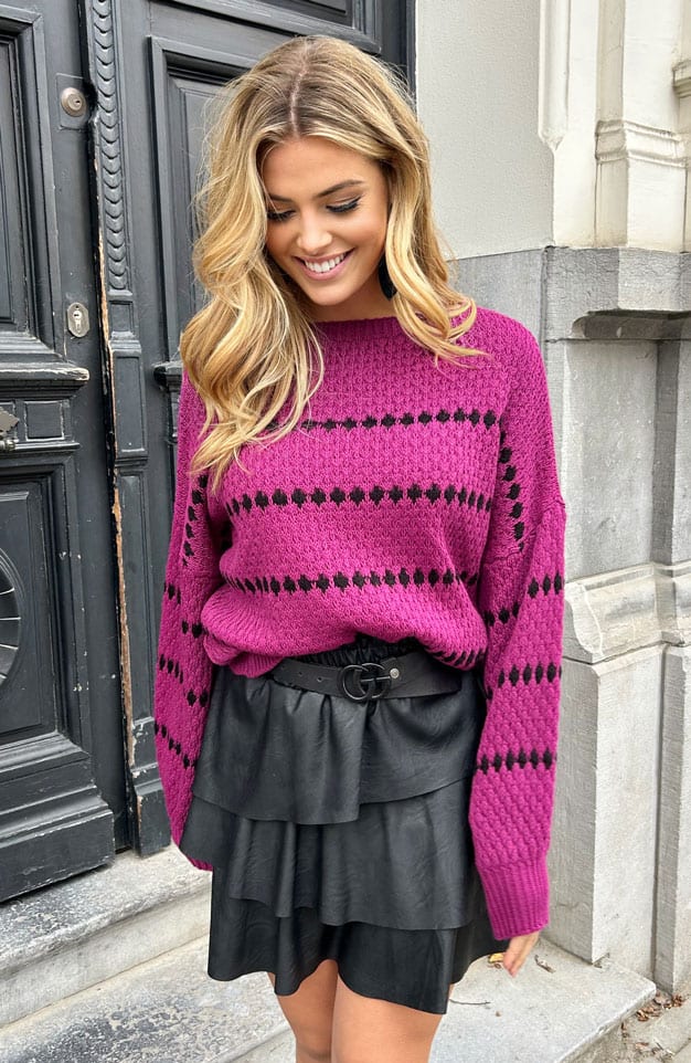 Oversized Stipjes Trui Magenta – shoparchief, foto 1
