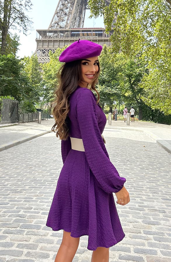 Smocked Jurk V-Hals Dark Purple – shoparchief, foto 7