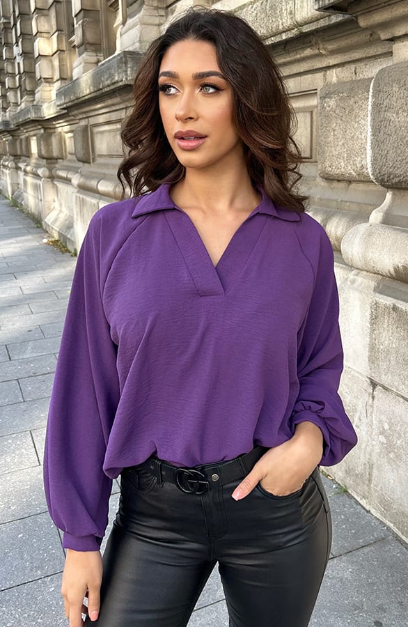 V-Hals Blouse Rome Dark Purple – shoparchief, foto 3