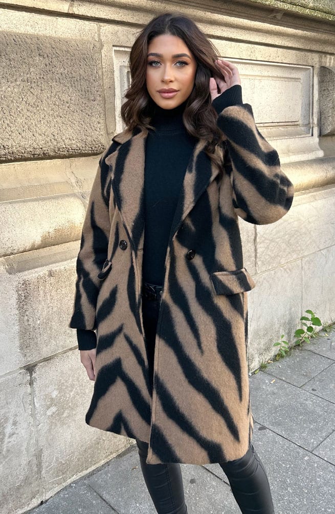 Zebra Woven Coat Camel – shoparchief, foto 4