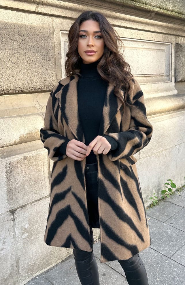 Zebra Woven Coat Camel – shoparchief, foto 5
