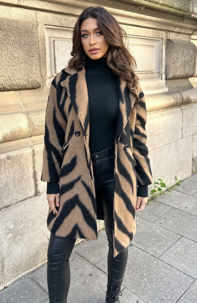 Zebra Woven Coat Camel – shoparchief, foto 1