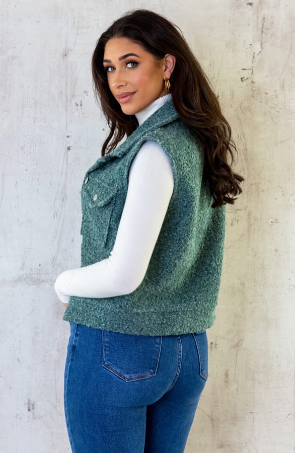 Bouclé Gilet Met Knopen Dust Mint – shoparchief, foto 4