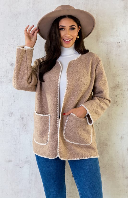Bouclé Teddy Vest Detail Taupe – shoparchief, foto 2