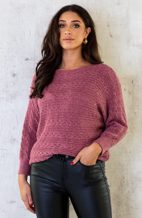 Gehaakte Top Lurex Longsleeve Dust Roze – shoparchief, foto 2