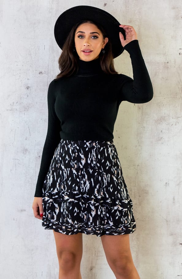 Laagjes Ruffle Rok Zwart Beige – shoparchief, foto 2