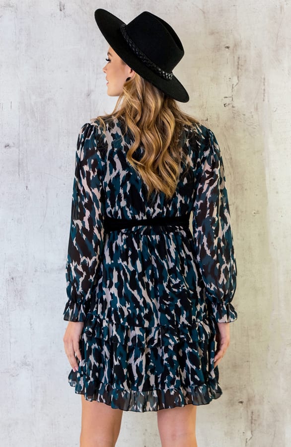 Limited Print V-Hals Jurk Petrol – shoparchief, foto 3
