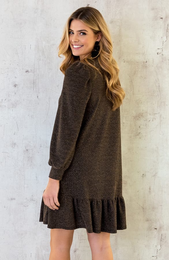 Lurex Ruffle Jurk Goud – shoparchief, foto 3