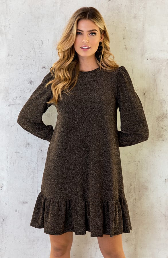 Lurex Ruffle Jurk Goud – shoparchief, foto 4
