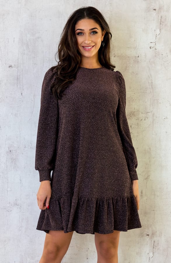 Lurex Ruffle Jurk Rosé – shoparchief, foto 2