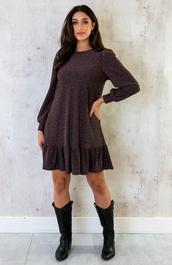 Lurex Ruffle Jurk Rosé – shoparchief, foto 5