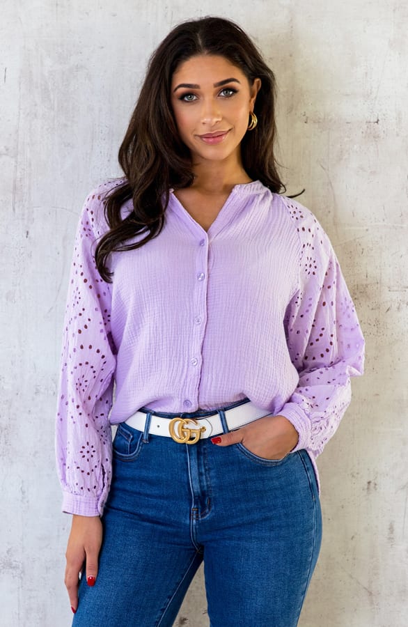Mousseline Blouse Embroidery Lila – shoparchief, foto 1
