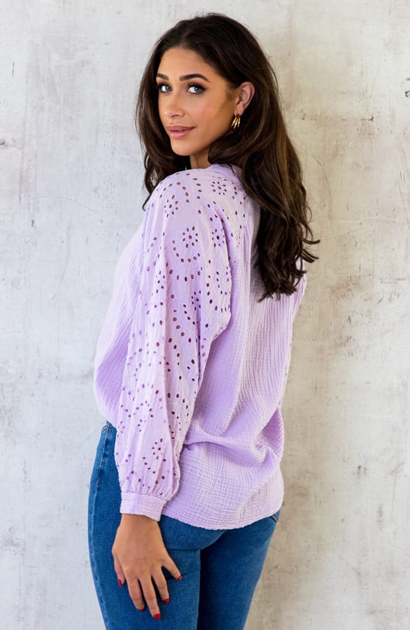 Mousseline Blouse Embroidery Lila – shoparchief, foto 4