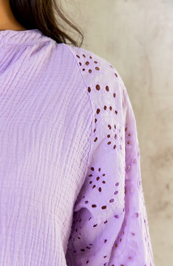 Mousseline Blouse Embroidery Lila – shoparchief, foto 5
