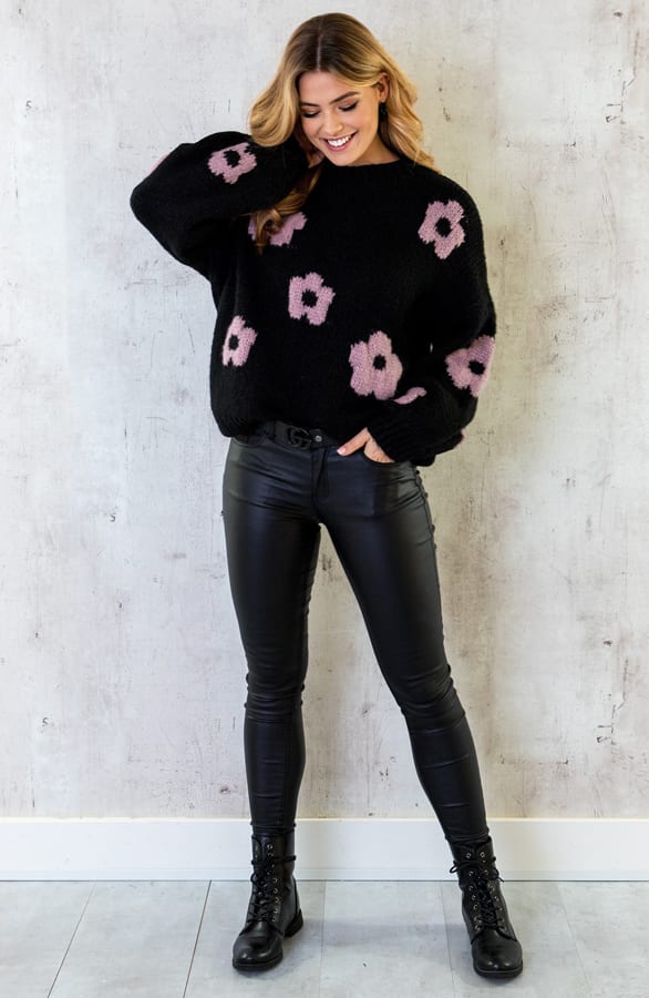 Soft Flower Sweater Zwart – shoparchief, foto 5