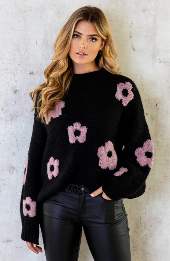 Soft Flower Sweater Zwart – shoparchief, foto 1