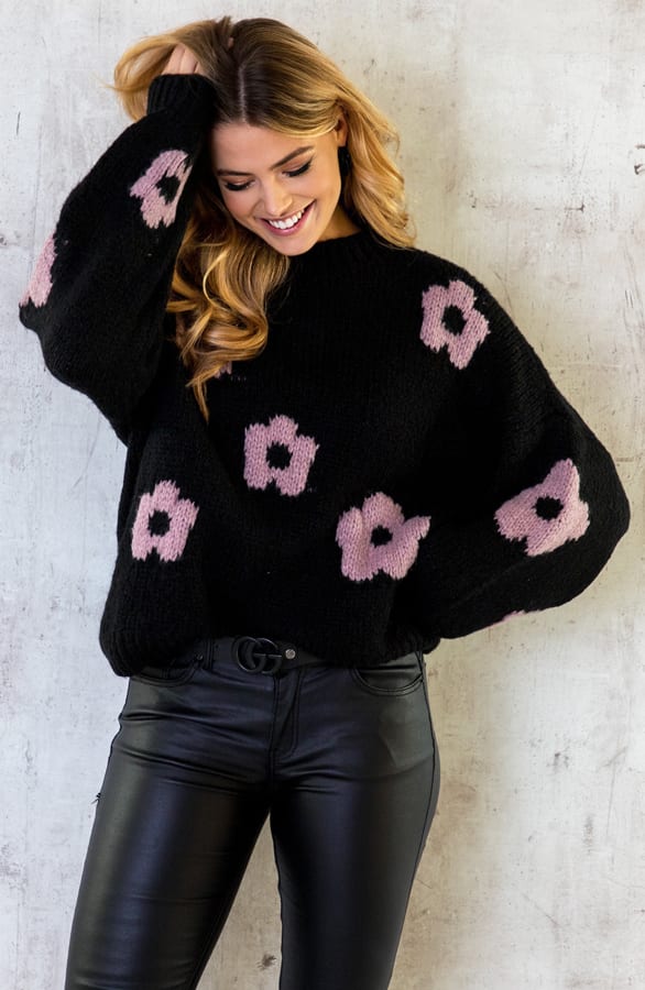 Soft Flower Sweater Zwart – shoparchief, foto 2