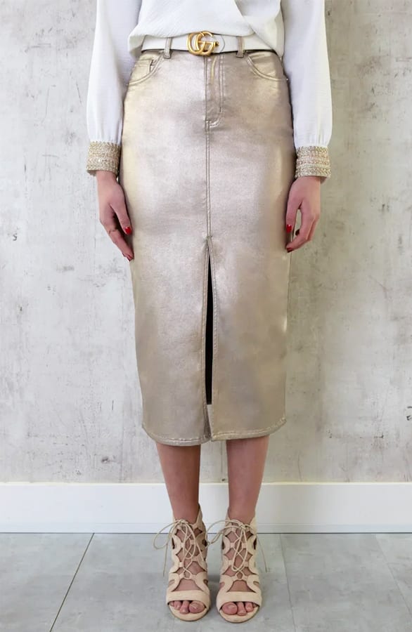 Spijkerrok Met Split Metallic Gold – shoparchief, foto 2