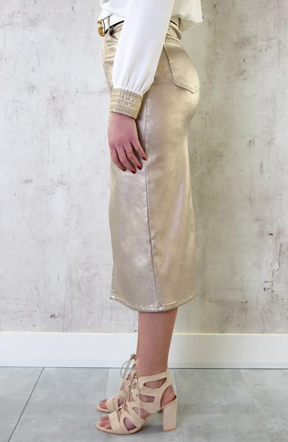 Spijkerrok Met Split Metallic Gold – shoparchief, foto 3