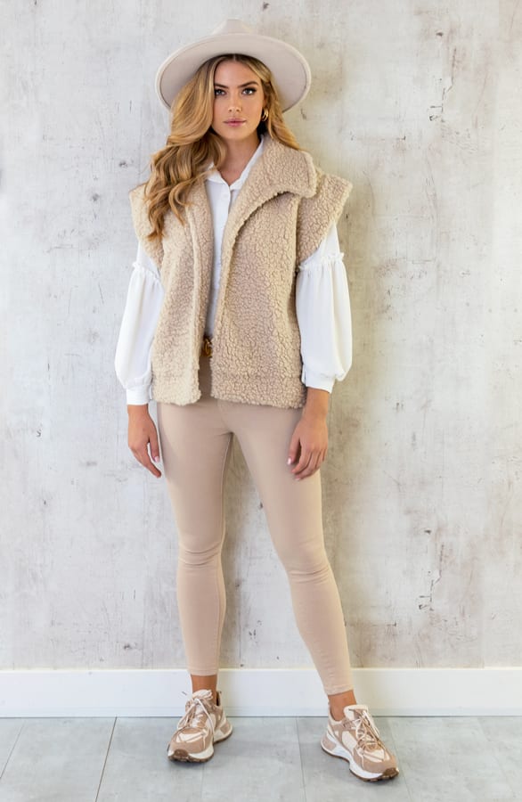Teddy Gilet Oversized Beige – shoparchief, foto 5