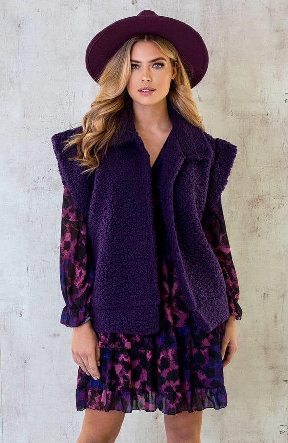 Teddy Gilet Oversized Dark Purple – shoparchief, foto 1