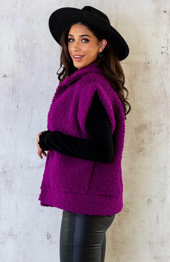 Teddy Gilet Oversized Dark Magenta – shoparchief, foto 6