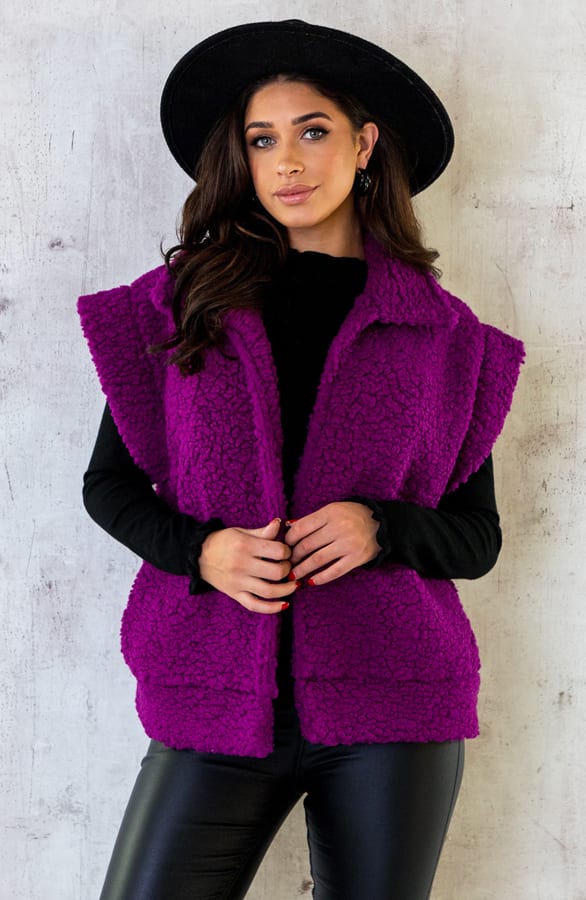 Teddy Gilet Oversized Dark Magenta – shoparchief, foto 2