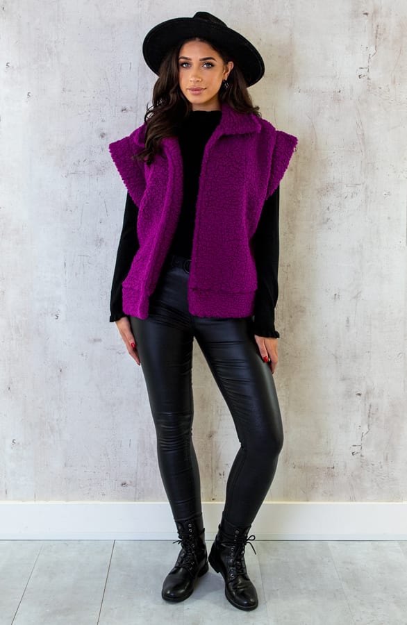Teddy Gilet Oversized Dark Magenta – shoparchief, foto 5