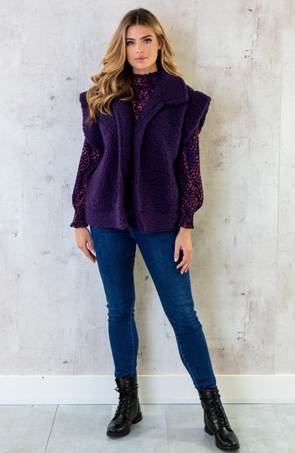 Teddy Gilet Oversized Dark Purple – shoparchief, foto 6