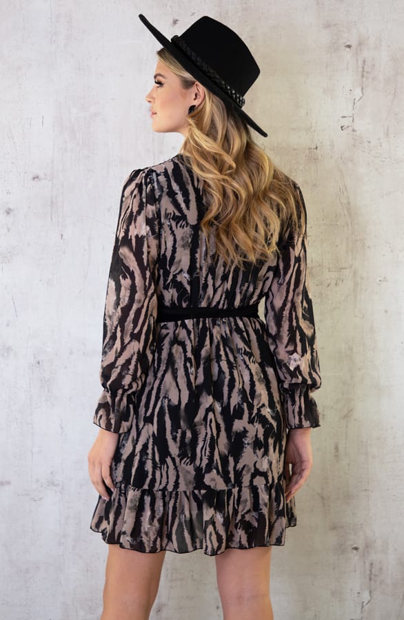 V-Hals Jurk Print Taupe – shoparchief, foto 4