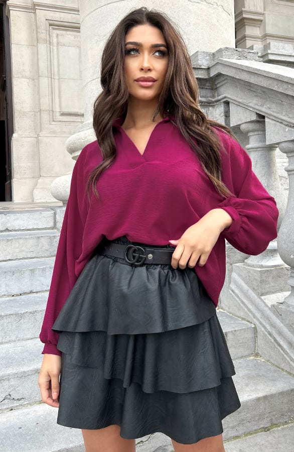 V-Hals Blouse Rome Magenta – shoparchief, foto 4