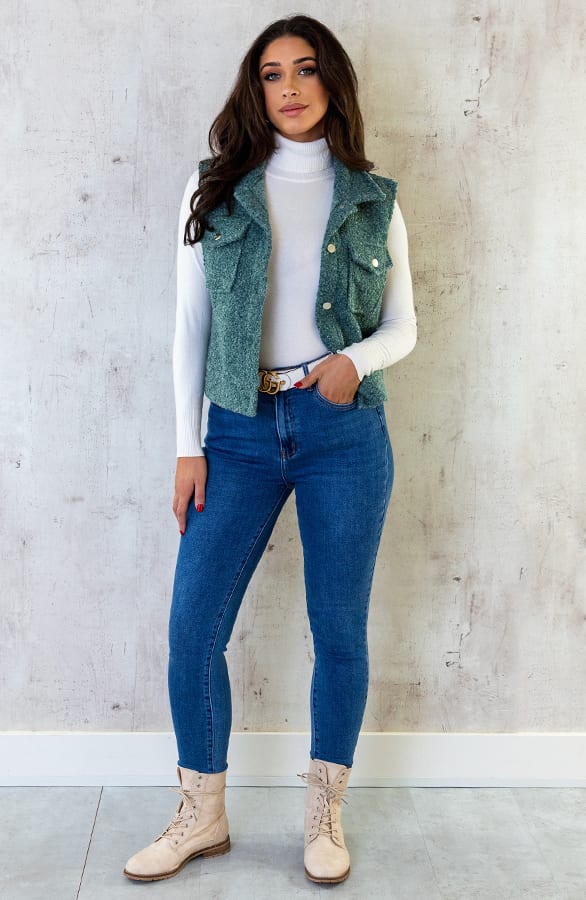 Bouclé Gilet Met Knopen Dust Mint – shoparchief, foto 6