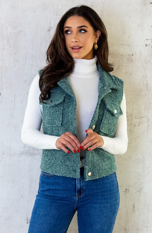 Bouclé Gilet Met Knopen Dust Mint – shoparchief, foto 2
