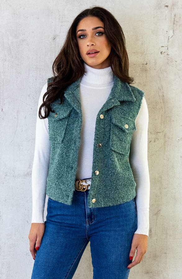 Bouclé Gilet Met Knopen Dust Mint – shoparchief, foto 5