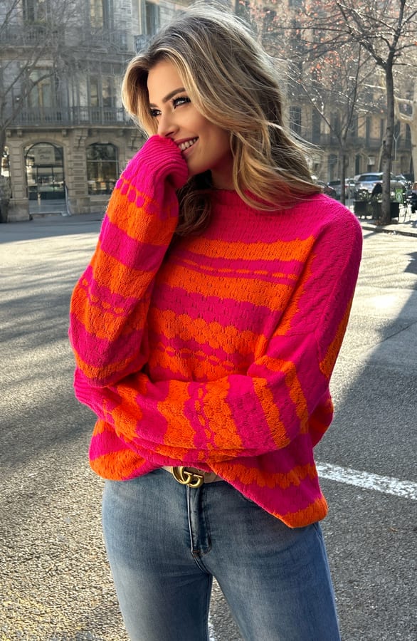 Boho Knitted Sweater Fuchsia – shoparchief, foto 4