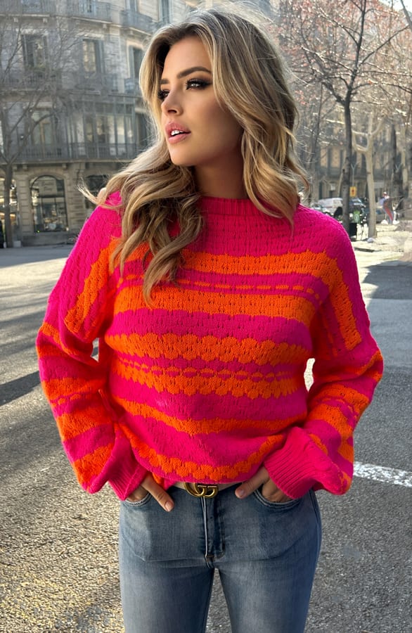 Boho Knitted Sweater Fuchsia – shoparchief, foto 3