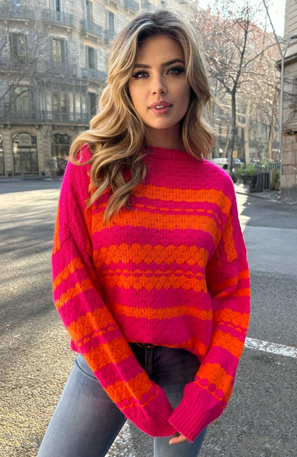Boho Knitted Sweater Fuchsia – shoparchief, foto 2