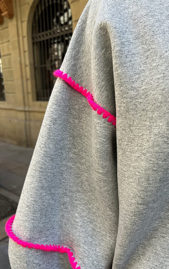 Gestreepte Detail Sweater Grijs Fuchsia – shoparchief, foto 5