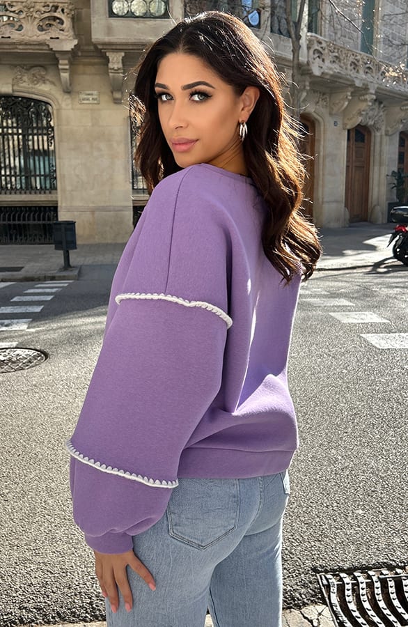 Gestreepte Detail Sweater Paars Ecru – shoparchief, foto 3