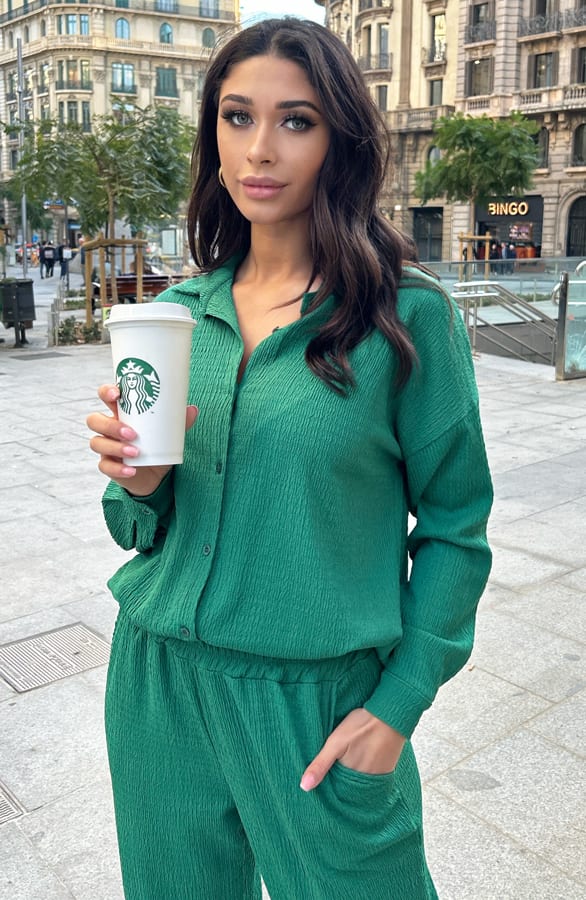 LA Knopen Blouse Bright Green – shoparchief, foto 1