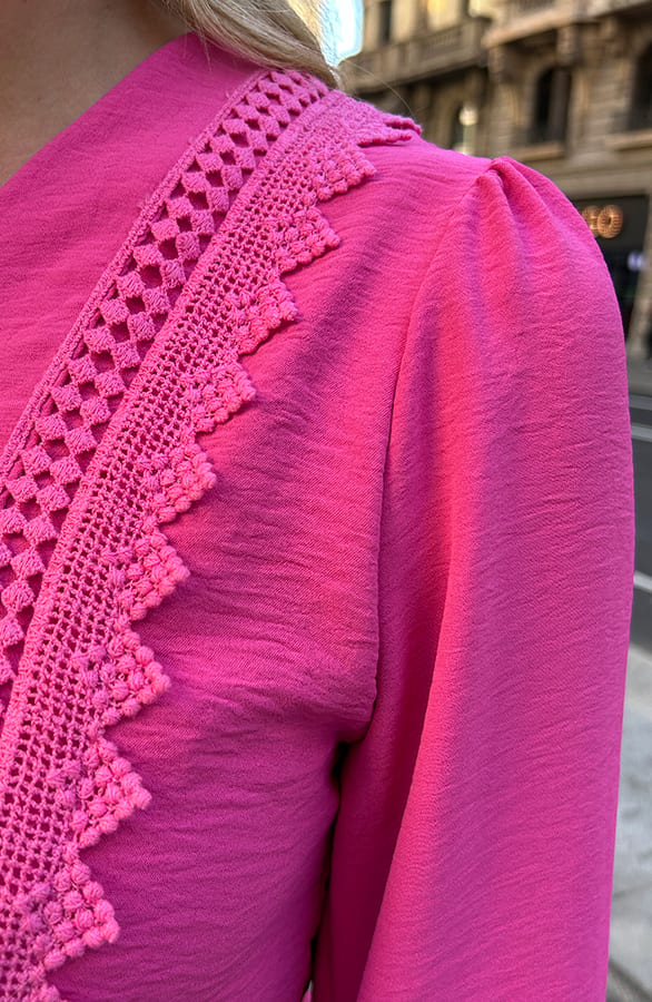 Lace Detail Blouse Fuchsia – shoparchief, foto 3