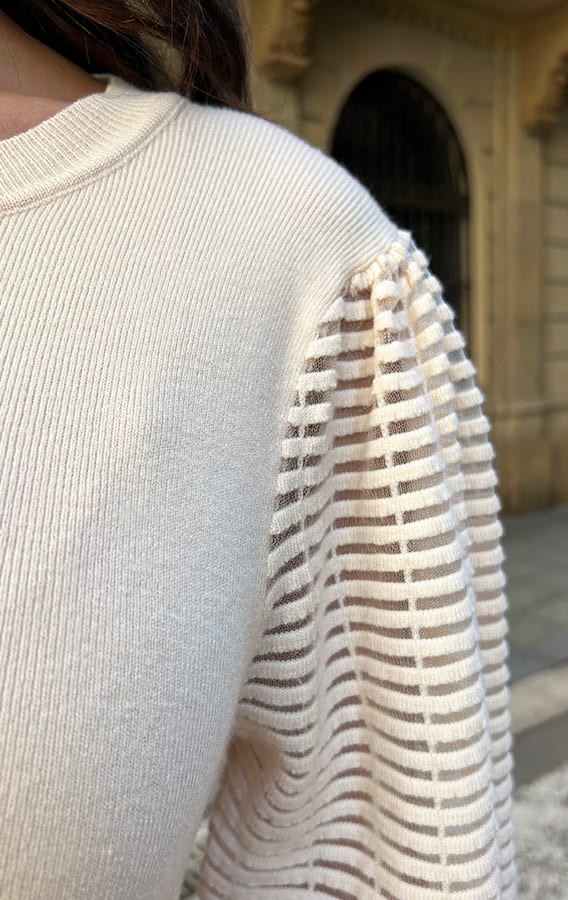 Mesh Pofmouwen Trui Beige – shoparchief, foto 6